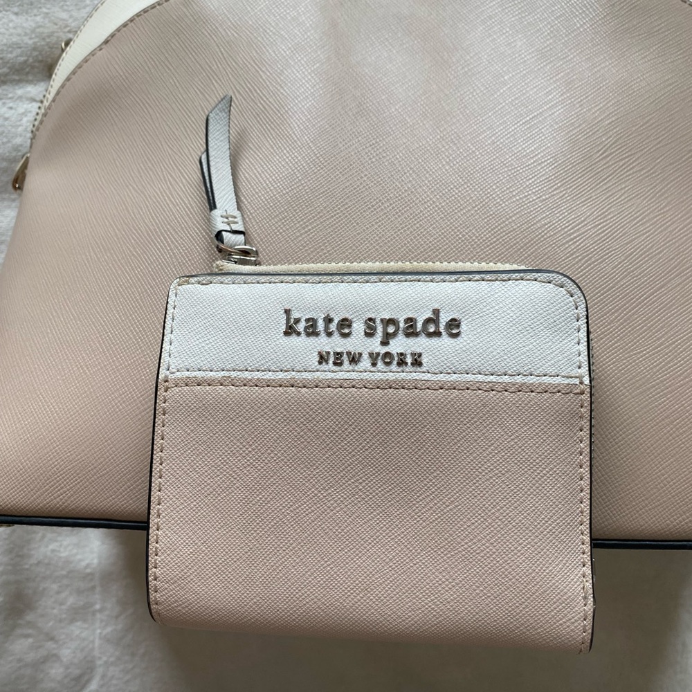 kate spade Blush and Cream Saffiano Zip Wallet